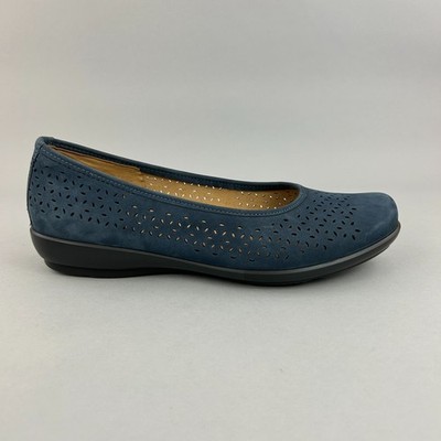 Hotter Schuhe Größe EU42 UK8 Livvy II Ballerina Pumps blau Leder flach bequem
