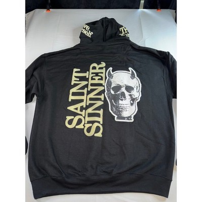 Yours Truly Forever Sinners Welcome Hoodie Black Saint Sinner Skull Puff Print