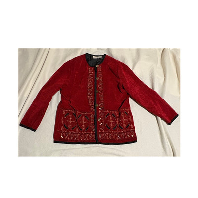 White Stag Women's Red Paisley Embroidered Sequin Lined Button Jacket M