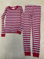 Hanna Andersson Pajama Set Long John Striped Red Grey 150 Boys 12