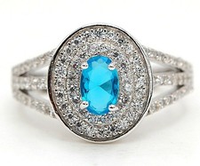 2CT Blue Topaz  White Topaz 925 Solid Sterling Silver Ring Sz 8 NB2-3