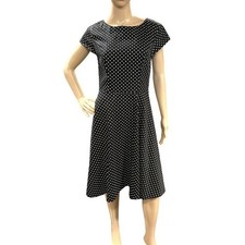 Vintage Black White Polka Dot Fit  Flare Dress Cap Sleeve Retro Midi Classic