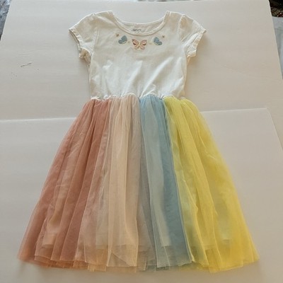 Girls Dress Tutu 7 Carters White Top with attached Multicolor Tulle Tutu Skirt
