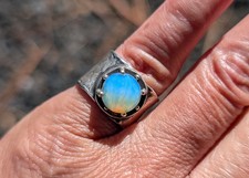Handmade .925 Sterling Silver Opalite Ring   Vintage Artisan Band size 8US