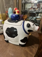 Coco Dowley Certified International Cow & Rooster Ceramic Cookie Jar