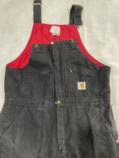 Carhartt Bib Overalls R02 BLK Quilt Lined Black Duck Mens 40x30 DoubleKnee