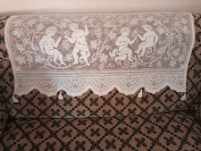 ANTIQUE MACHINE MADE FILET PANEL  ANTIMACASSASAR, PELMET CHERUBS, A1 90 X 50cm