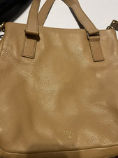 Fossil Women's Tan Pebbled Satchel Top Handle Bag zip detachable strap gold