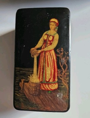 fedoskino russische handbemalte schwarze Lackdose