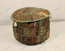 Boho Bohemian Floral Pouf Cover Ottoman Ethnic Decor Indian Pouffe Foot Stool