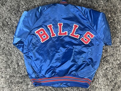 Vtg 90's Buffalo Bills Chalk Line Satin Jacket Spell Out Sz Large