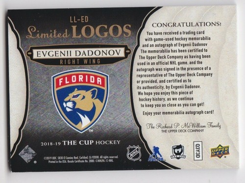 2018/19 THE CUP EVGENII DADONOV AUTO AUTOGRAPH LIMITED LOGOS LOGO PATCH CARD /50 - Picture 2 of 2