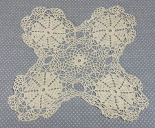 Vintage Hand Crocheted Doily, Scalloped Edges, White, Cotton