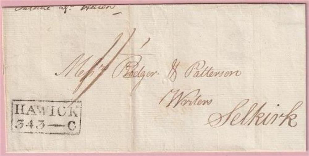 POSTAL HISTORY COVER 1813 HAWICK 343 C TO SELKIRK CHARGE 1/ 1/2d