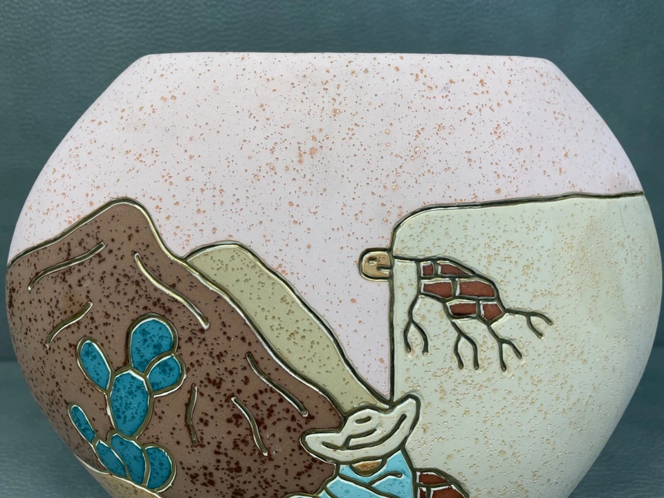 Jarrón de cerámica vintage Vera Russell Southwestern 22kt borde 9 1/2" de alto Foto 4 de 4