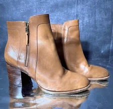 LRL Ralph Lauren Ankle Boots Womens 10B Tan Leather Stacked Block Heel Side Zip