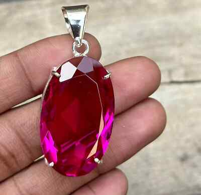 Natural Pink Ruby Pendant Burma 50.14 Ct+ Oval Cut 925 Solid Silver Certified A+