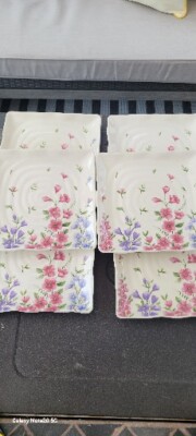 MAXCERA Set Of 6 Ceramic Spring Easter Floral Print Luncheon Plates New 9 