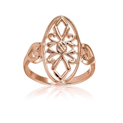 Rose Gold Geflammt Sterling Silber Filigran Oval Form Shield Ring, Größe 8