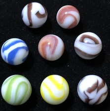 15-17mm Old Fashion Glass Player Mega Marbles Pk 8 Blue Swirls Vacor Pre 2003