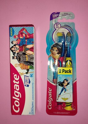 SUPER HEROES WONDER WOMAN JUSTICE LEAGUE TOOTHPASTE TOOTHBRUSH BRAZIL LOT NEW