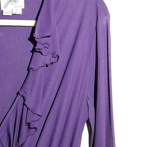 70s Jeri Modes Purple Wrap Top Shirtwaist Ruffle V-Neck Retro - Picture 3 of 7