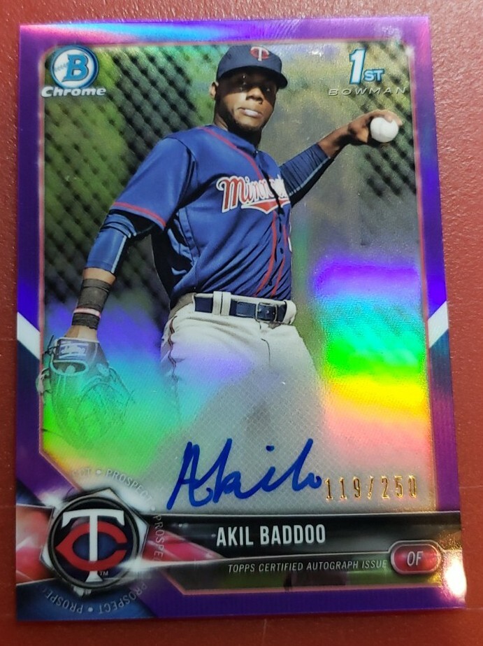 2018 1st Bowman Chrome Akil Baddoo Purple Refractor Auto #'d /250