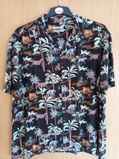 Tu Premium Men's S/S Wild ANIMALS print Shirt Size XL REG FIT VISCOSE VGC