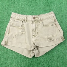 BULLHEAD HIGH-RISE SHORT GREEN DISTRESSED DENIM JEAN SHORTS WOMENS SIZE 24