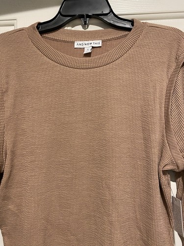 Macys And Now This Textured Knit Top Long Sleeve XL Almond Color New B110 - Picture 7 of 8