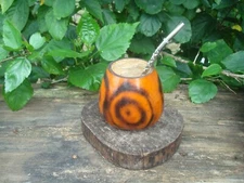 Argentina Mate Gourd Hand Made Natural Tea Cup + Straw -Yerba Mate Orange-Smoked