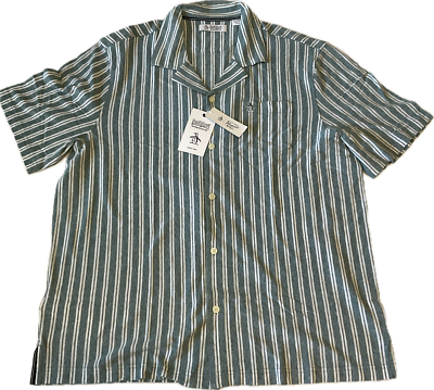 Original Penguin Button Shirt Mens Size XL Green White Stripes