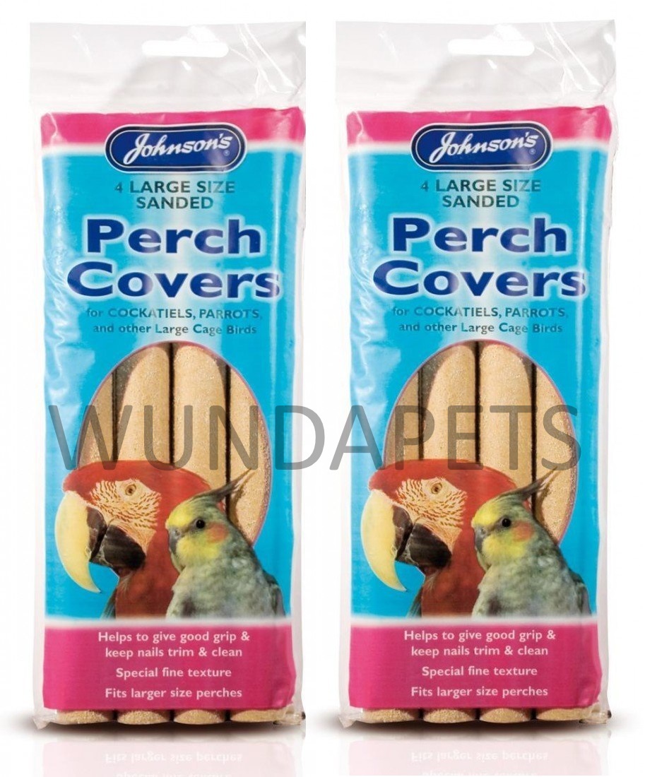 2X JOHNSONS LARGE SANDED PERCH COVERS 4 PK PARROT COCKATIEL CAGE BIRD 24CM 30817