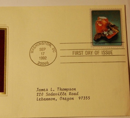 22K GOLD REPLICAS US STAMPS 1992 MINERALS WULFENITE - Picture 4 of 4