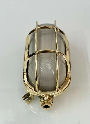 Plafonnier cloisonné industriel cage laiton extérieur rétro lumière en verre ... - Photo 1/4