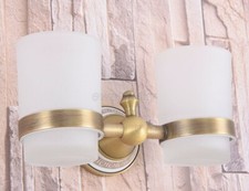 Antique Brass Toothbrush Holder with Glass Cup Wall Mounted Bathroom Accessory