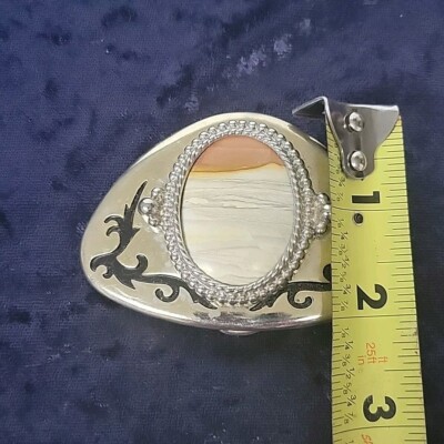 Womens Western Oval Polished Stone- Black, Gold Metal  display picture 3