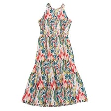 NWT! Veronica M Cynda Poplin Halter Midi Dress Tiered Colorful Print L Indie USA