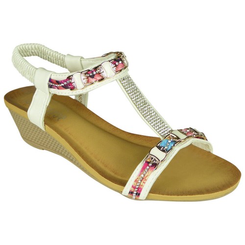 Sandals Shoes Elastic Strappy Open Toes Summer Comfy Ladies Bling Womens Sizes - Picture 15 of 17