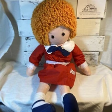 Vintage Little Orphan Annie Rag Cloth Doll Knickerbocker Orange Yarn Hair 1977