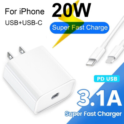 20W Wall Adapter Fast Power Charger+3FT USB-C Charging Cable For iPhone 14 13 12