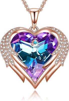 ☆Angle    Heart☆ Angel Wing Heart Necklace for Women Rose Gold Plated Silver Tone