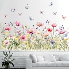 Watercolor Wildflower Wall Stickers Peel and Stick Floral Decals, Colorf
