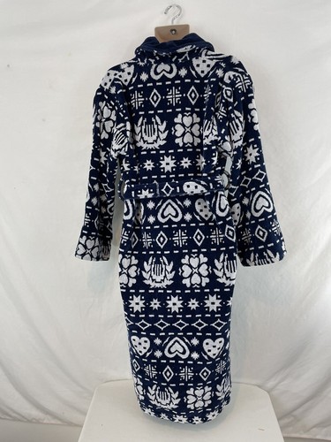 TJ Lawford M Blue Hearts Stars Turkish Cotton Terry Cloth Bath Robe - Picture 3 of 6