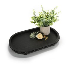 Wooden Decorative Tray for Home Decor Beaded Black Oval Tray Decor for Coffee...