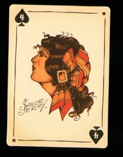 1 x modern playing card Sailor Jerry Tattoo woman - 4 of Spades R088