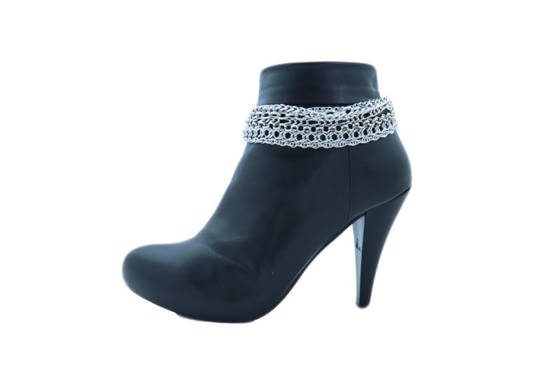 Women Silver Color Metal Boot Chain Links Bracelet Shoe Charms Punk Rocker Rock