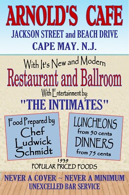 THE INTIMATES 1939 ARNOLD'S CAFE & BALLROOM Cape May NJ  GIG POSTER SIGN 