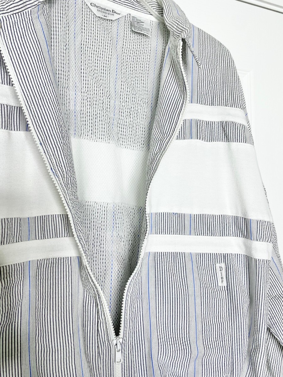 CHRISTIAN DIOR Monsieur Textured Seersucker Stripe Zip Sport 