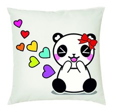 cuscino 40 x 40 disegno panda con fiocco rosso cuori colorati  idea regalo amore